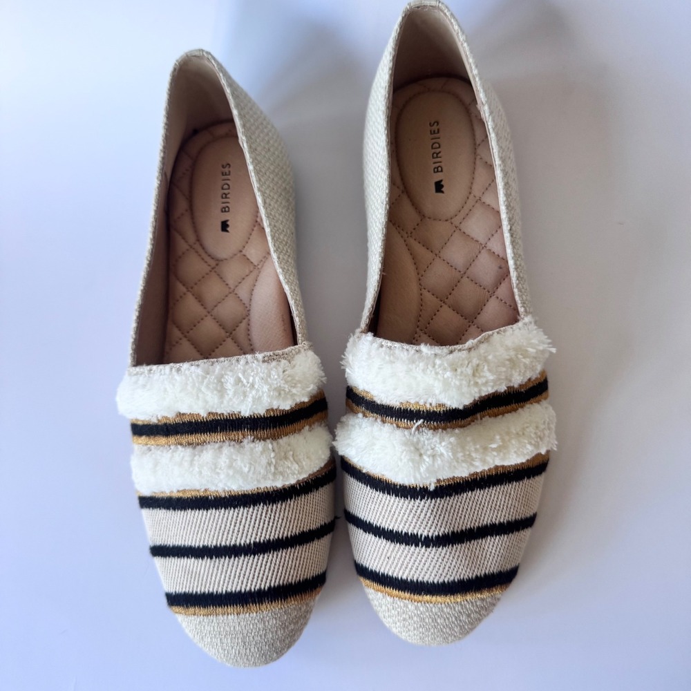 Birdies The Starling Cream & Black Stripe Loafers Women's Size 7 - Picture 11 of 13